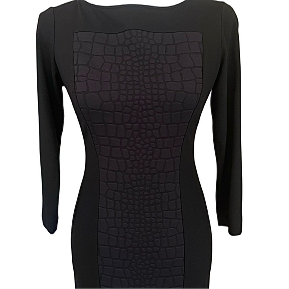 Lafayette 148 New York Black 3/4 Sleeve Crew Neck Black Knee Length Dress - Picture 3 of 14